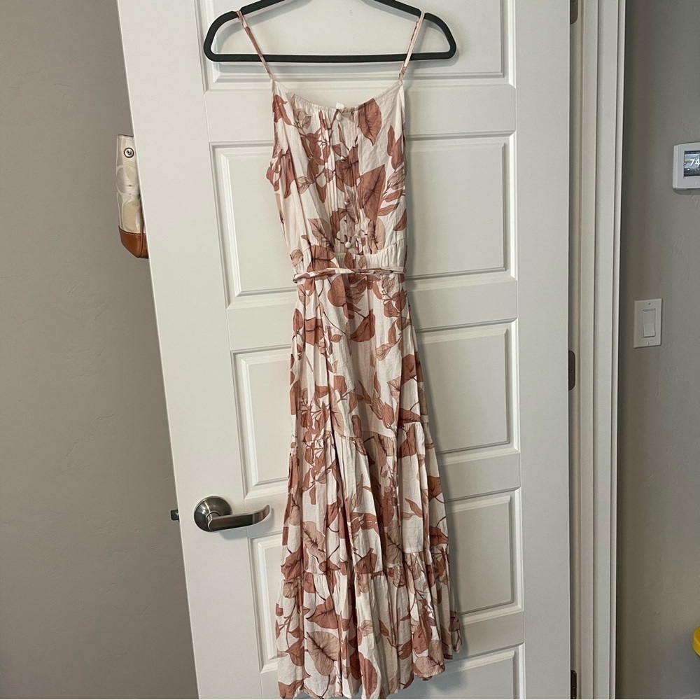 Mine White and Pink Floral Tiered Maxi Dress